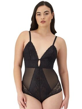 Plus Size Black Lace Plunge Bodysuit